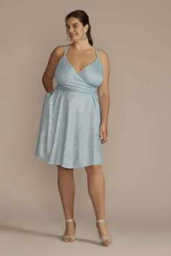 Glitter Knit Faux Wrap Skater Dress