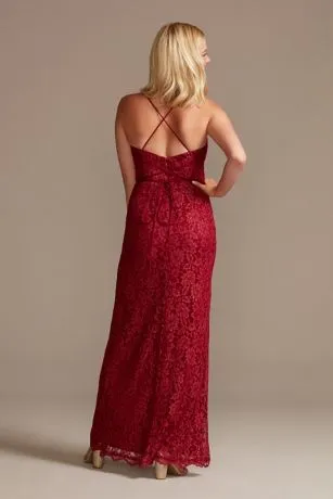 Allover Lace Sheath Gown With Plunging Neckline - Image 2