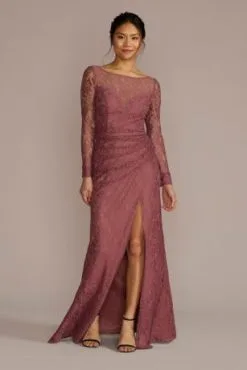 Long-Sleeve Lace Bridesmaid Dress With Slit