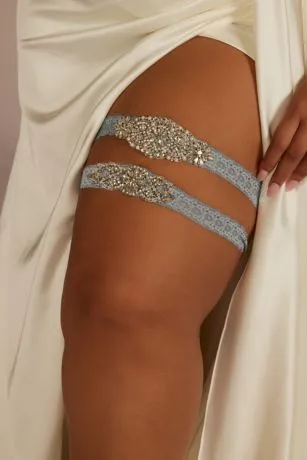Plus Size Deco Crystal Encrusted Lace Garter Set