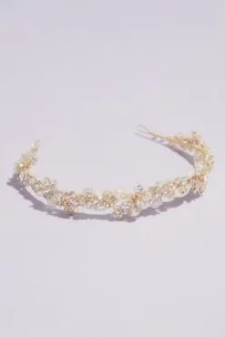 Gilded Floral Crystal Bead And Pearl Headband