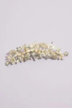 Floral Pearl And Crystal Spray Barrette