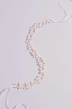 Pearl And Crystal Hair Wreath With Organza Ribbon