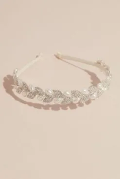 Crystal Leaves And Pearl Teardrop Headband