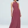 High-Neck Chiffon Bridesmaid Dress With Keyhole