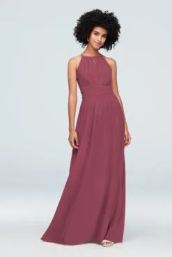 High-Neck Chiffon Bridesmaid Dress With Keyhole