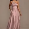 One Shoulder Satin A-Line Long Bridesmaid Dress