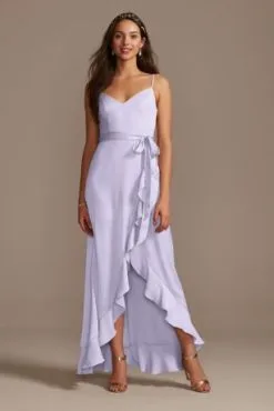 Spaghetti Strap Crepe Ruffle Bridesmaid Dress
