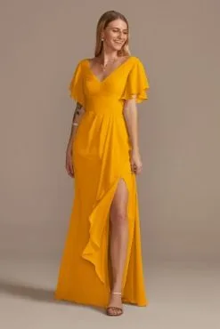 Flutter Sleeve Bridesmaid Dress With Cascade