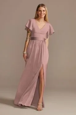 Flutter Sleeve Charmeuse Tall Bridesmaid Dress