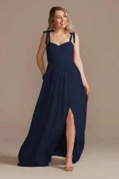 Tie-Strap Chiffon Sweetheart Long Bridesmaid Dress