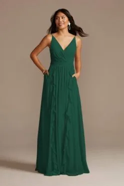 Chiffon Spaghetti Strap Ruffle Bridesmaid Dress