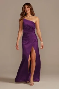 Charmeuse Draped One-Shoulder Bridesmaid Dress