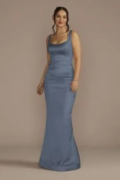 Stretch Satin Tank Bridesmaid Dress With Train