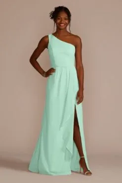 Chiffon One-Shoulder Bridesmaid Dress With Cascade
