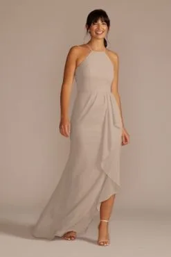 High-Neck Chiffon Bridesmaid Dress With Cascade