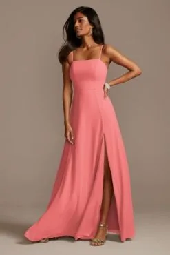 Spaghetti Strap Chiffon Bridesmaid Dress With Slit