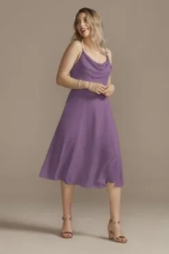 Chiffon Midi Cowl Neck Bridesmaid Dress