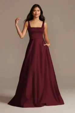 Satin Square Neck Tank Bridesmaid Dress