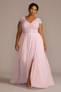 Stretch Lace Chiffon Cap Sleeve Bridesmaid Dress