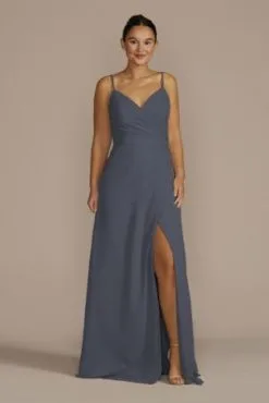 Crinkle Chiffon Spaghetti Strap Bridesmaid Dress