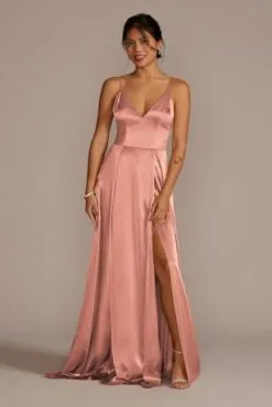 Charmeuse Deep V-Neck A-Line Bridesmaid Dress
