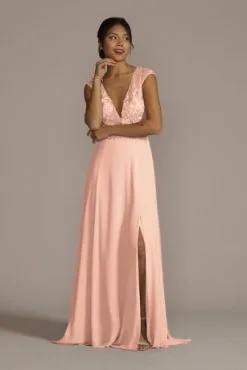 Cap Sleeve Lace And Georgette Bridesmaid Dress