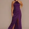 Tie-Neck Charmeuse Halter Bridesmaid Dress
