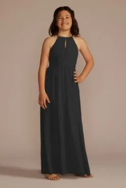 Chiffon High-Neck Pleated Junior Bridesmaid Dress