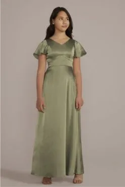 Charmeuse Flutter Sleeve Junior Bridesmaid Dress