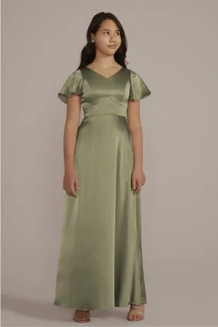 Charmeuse Flutter Sleeve Junior Bridesmaid Dress