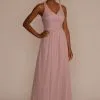 Mesh Long Bridesmaid Dress With Crisscross Back