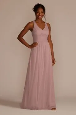 Mesh Long Bridesmaid Dress With Crisscross Back
