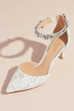 Lace D'Orsay Heels With Crystal Ankle Strap
