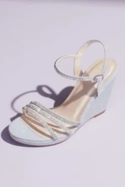 Glitter Metallic Wedges With Embellished Straps