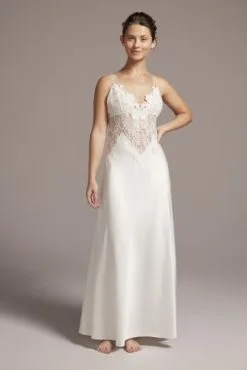 Lace And Satin Chemise With Triangle Cups