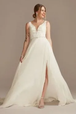 Applique Illusion Chiffon Wedding Dress