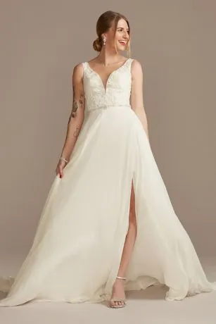 Applique Illusion Chiffon Wedding Dress