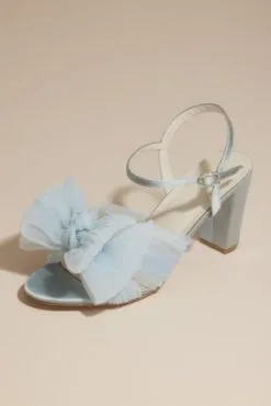 Pleated Chiffon Bow Mid-Heel Sandals