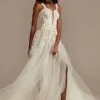 Removable Straps Tulle Wedding Dress With Slits