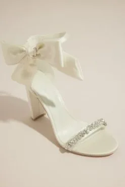Removable Ankle Bow Crystal Strap Heeled Sandals