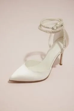 Pearl And Crystal Ankle-Wrap Satin Pumps