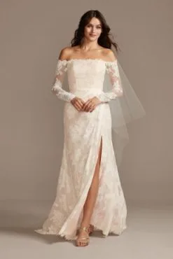 Large Floral Lace Long Sleeve Wedding Dress