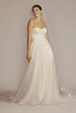 Strapless Beaded Glitter Tulle Wedding Gown
