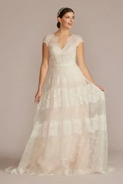 High Neck Cap Sleeve Lace A-Line Wedding Gown