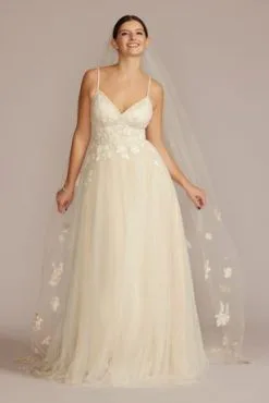 Beaded Lace Applique Tulle A-Line Wedding Gown
