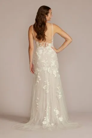 Lace Applique Tulle V-Neck Mermaid Wedding Gown - Image 2