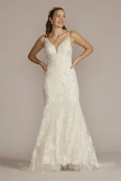 Beaded Lace Mermaid Wedding Gown With Ruffle Hem