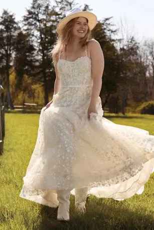 Embroidered Lace A-Line Wedding Dress - Image 4