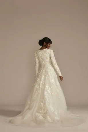 Beaded Lace Long Sleeve Modest Wedding Dress - Image 2